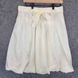 Metro 7 Skirt Womens 8 Ivory Bubble Hem Pleated Belted Satin Lined Coquette